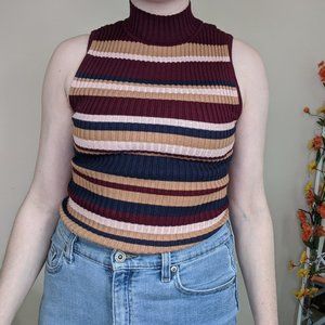 Sleeveless Mock Neck Striped Top